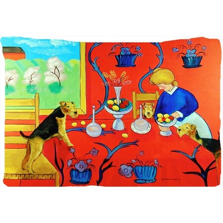 Micasa 20.5 x 30 in. Airedale Terrier With Lady In The Kitchen Moisture Wicking Fabric Standard Pillowcase MI54525